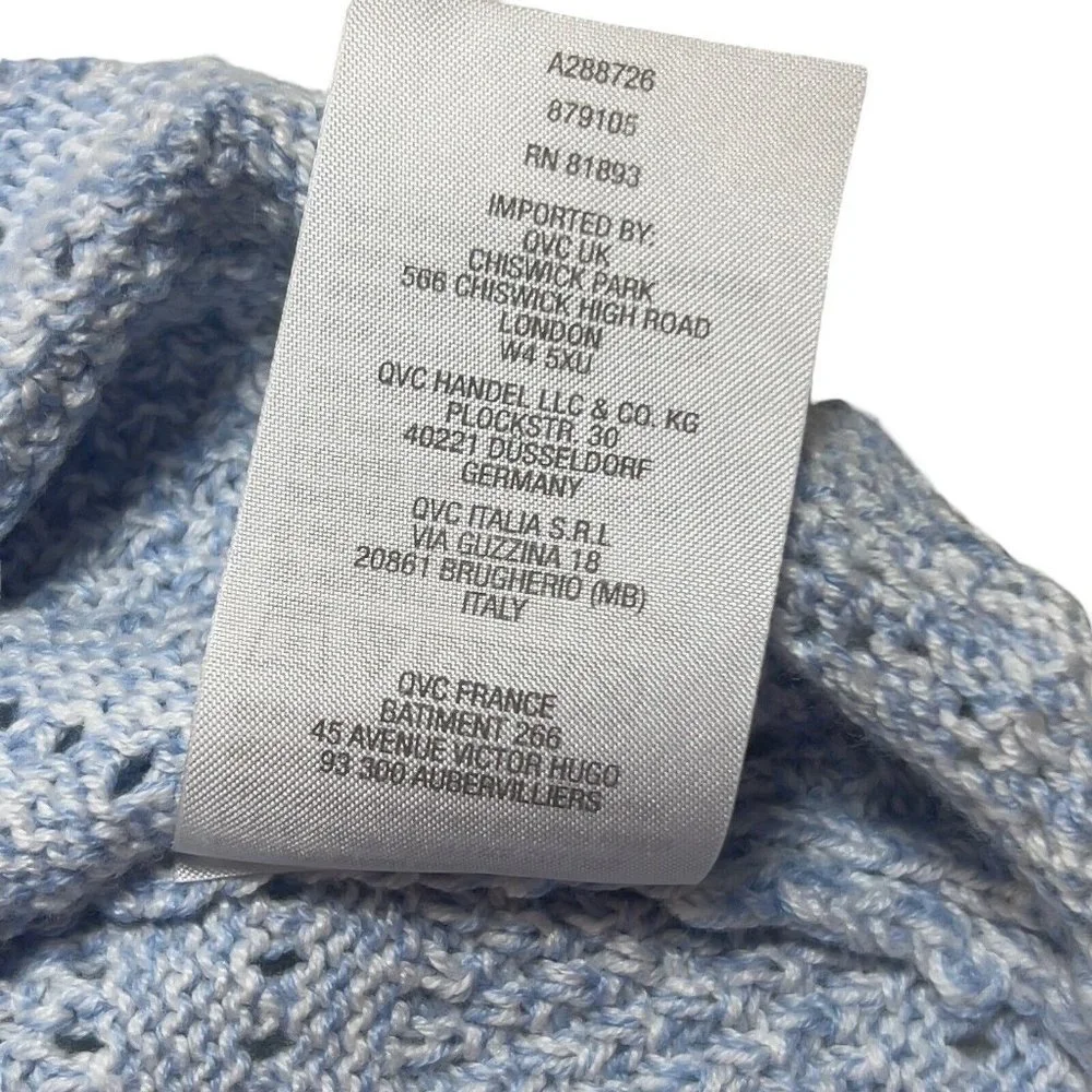 Denim & Company Womens Size Medium 3/4 Sleeve Knit Scoop Neck Light Blue Sweater